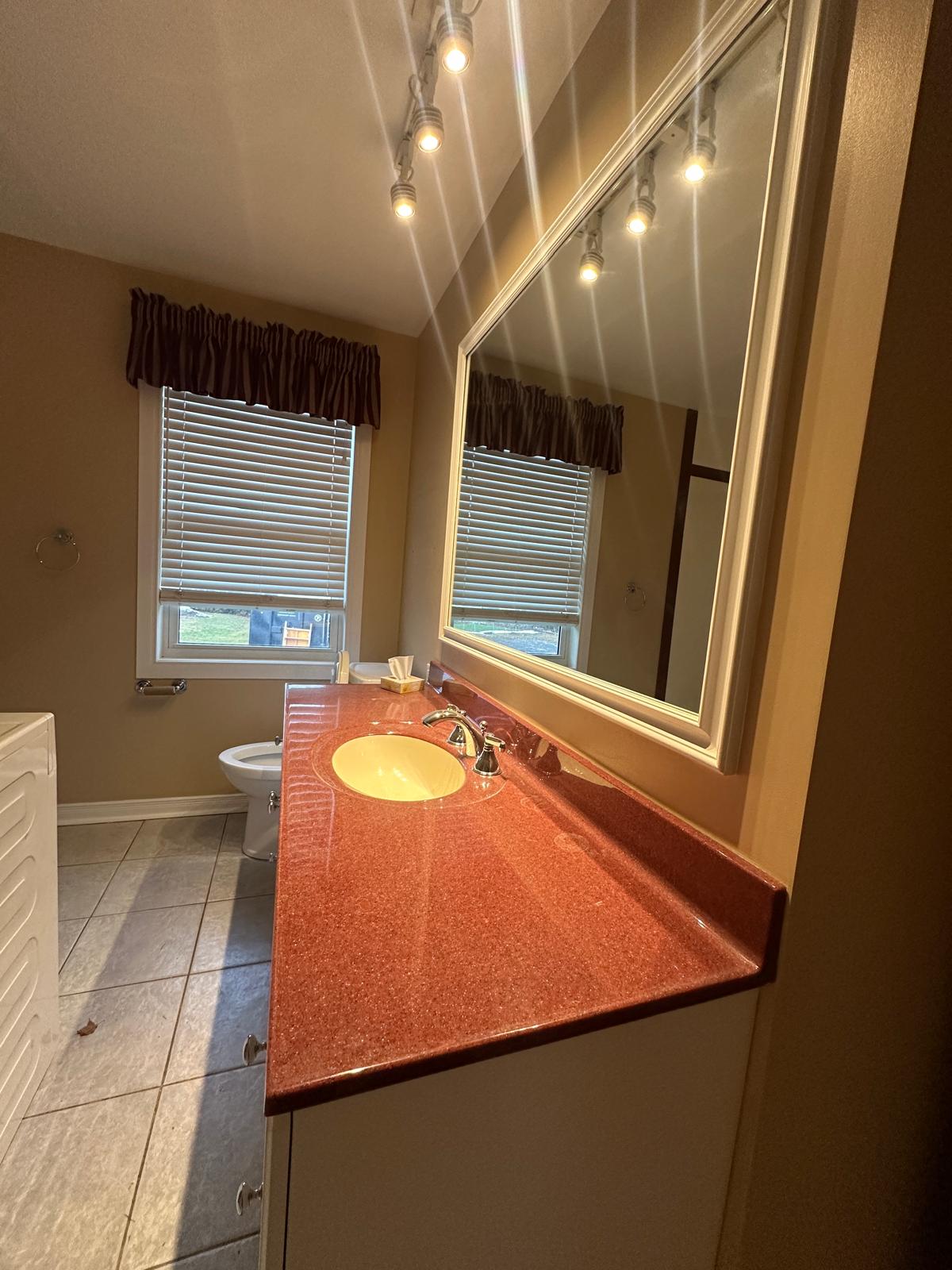 Well-lit bathroom vanity and sink in this 1-bathroom Orleans apartment.