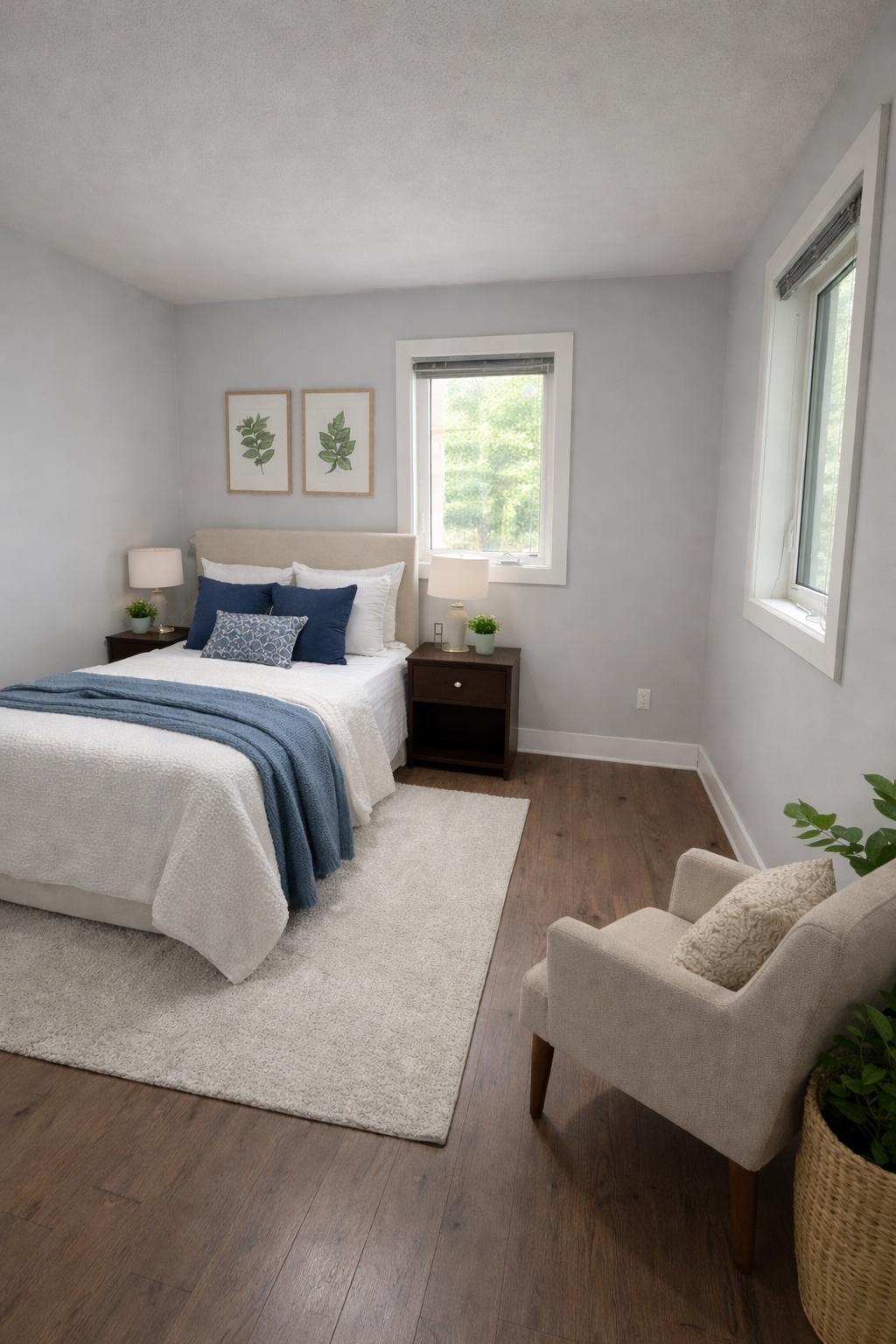 Comfortable bedroom in a 1-bedroom downtown Ottawa apartment, ready for your personal touch.